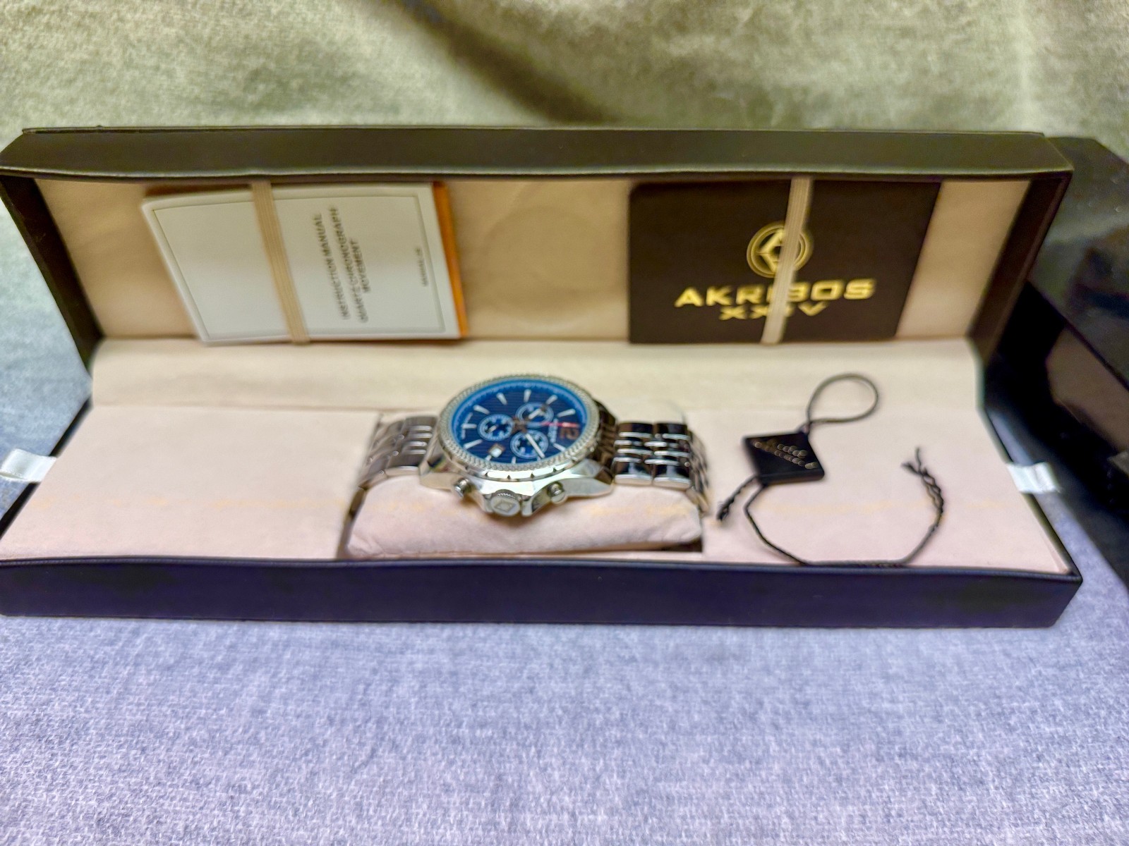 Men’s Akribos XXIV AK662BU Watch Quartz Chronograph Date Bracelet w/ Case