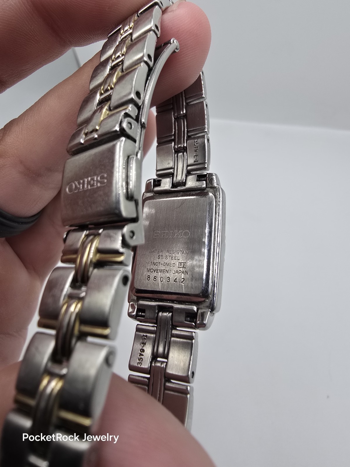 Seiko Women’s Rectangle Two-Tone Quartz Textured White Dial SS Bracelet SXGN46