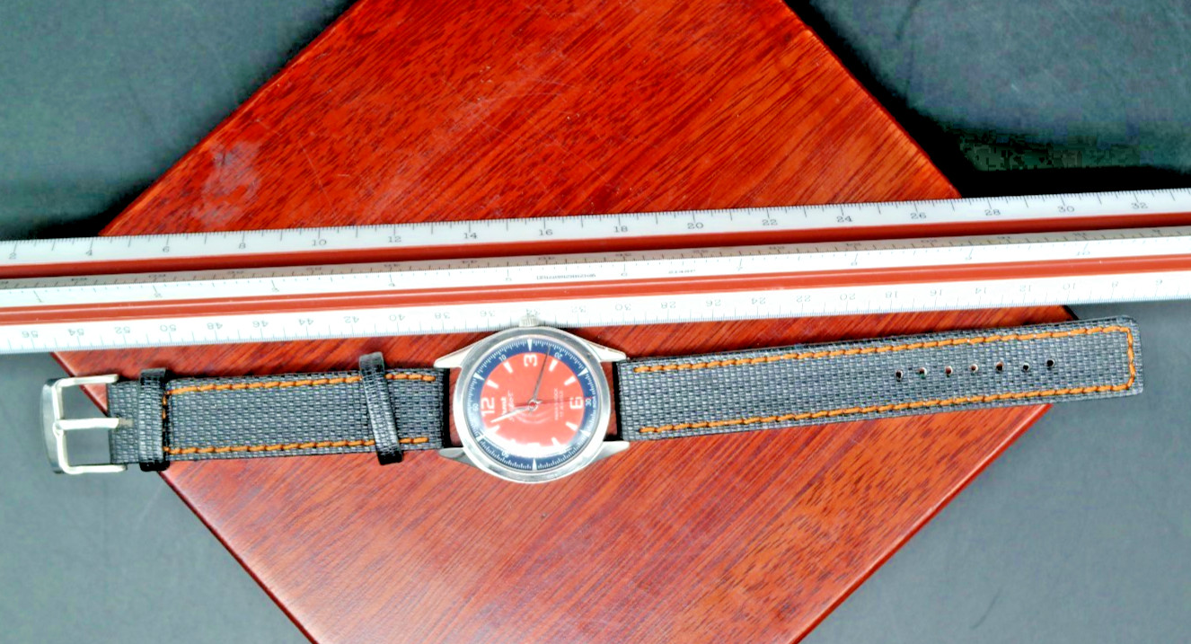 HMT Pilot Mechanical Watch Salmon/Blue Arabic & Baton Dial 17 Jewels Para Shock