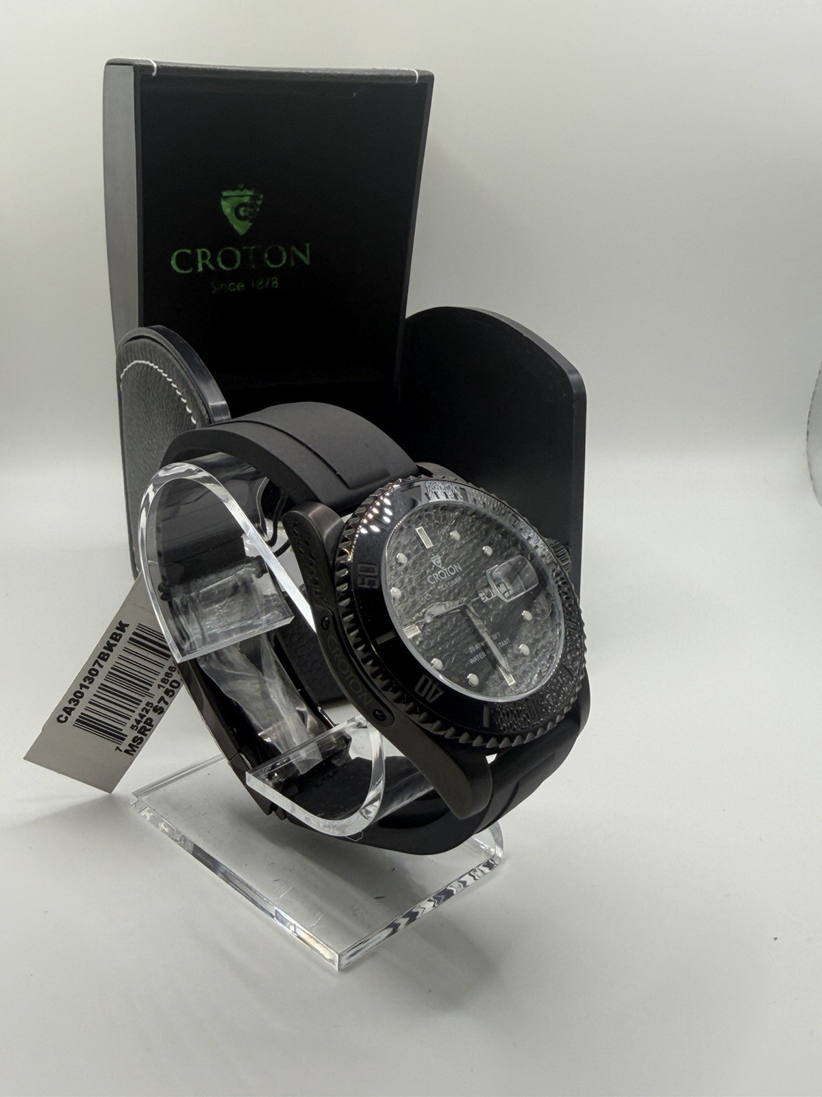 Croton Sea Diver CA301307BKBK Black Quartz Day Date 20ATM Watch Box MSRP $750
