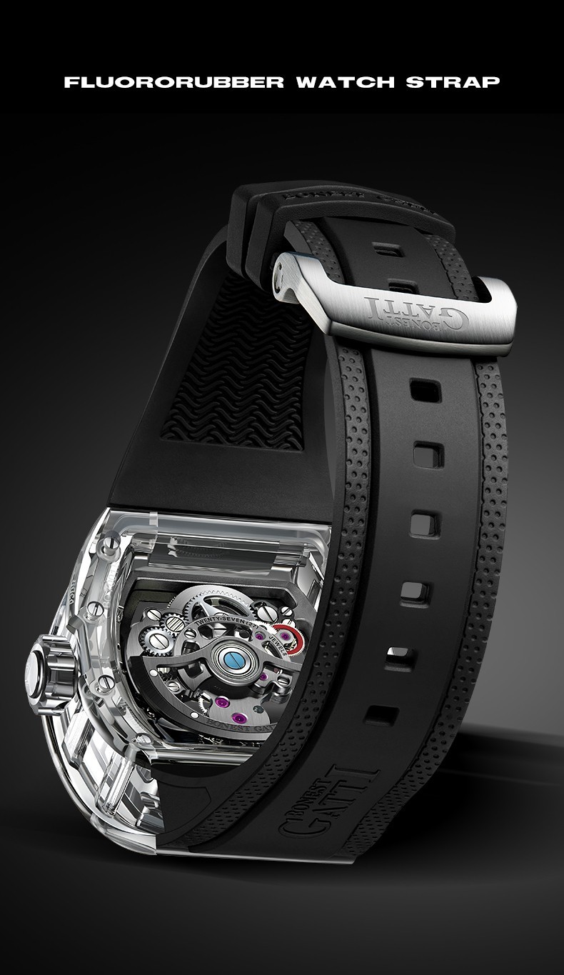 BONEST GATTI Men Tourbillon Watch Tonneau Automatic Mechanical Acrylic Case