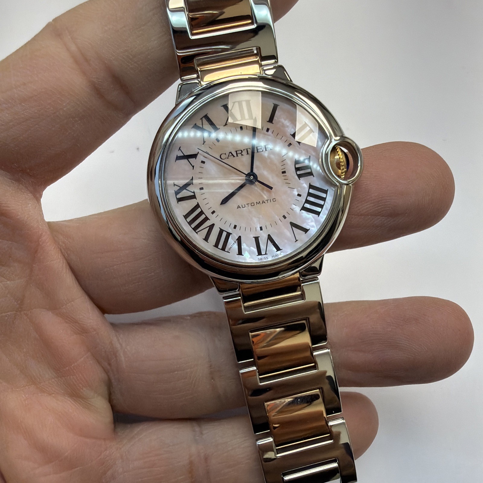 Cartier Ballon Bleu 18k Rose Gold And Stainless 36mm Pink Mop W6920033