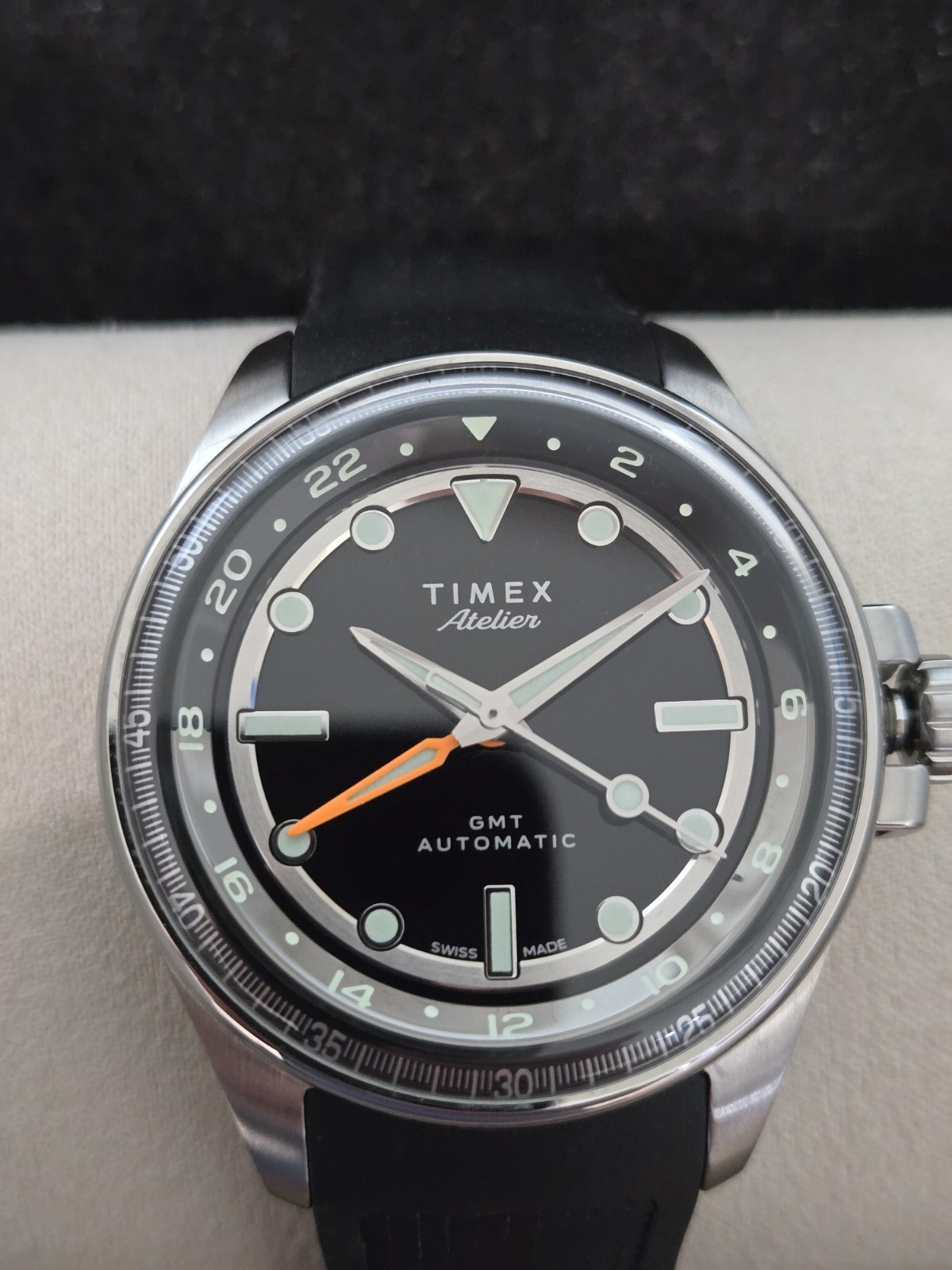 Timex Atelier GMT 24 M1a Automatic 40mm Black Dial Rubber Strap 100m