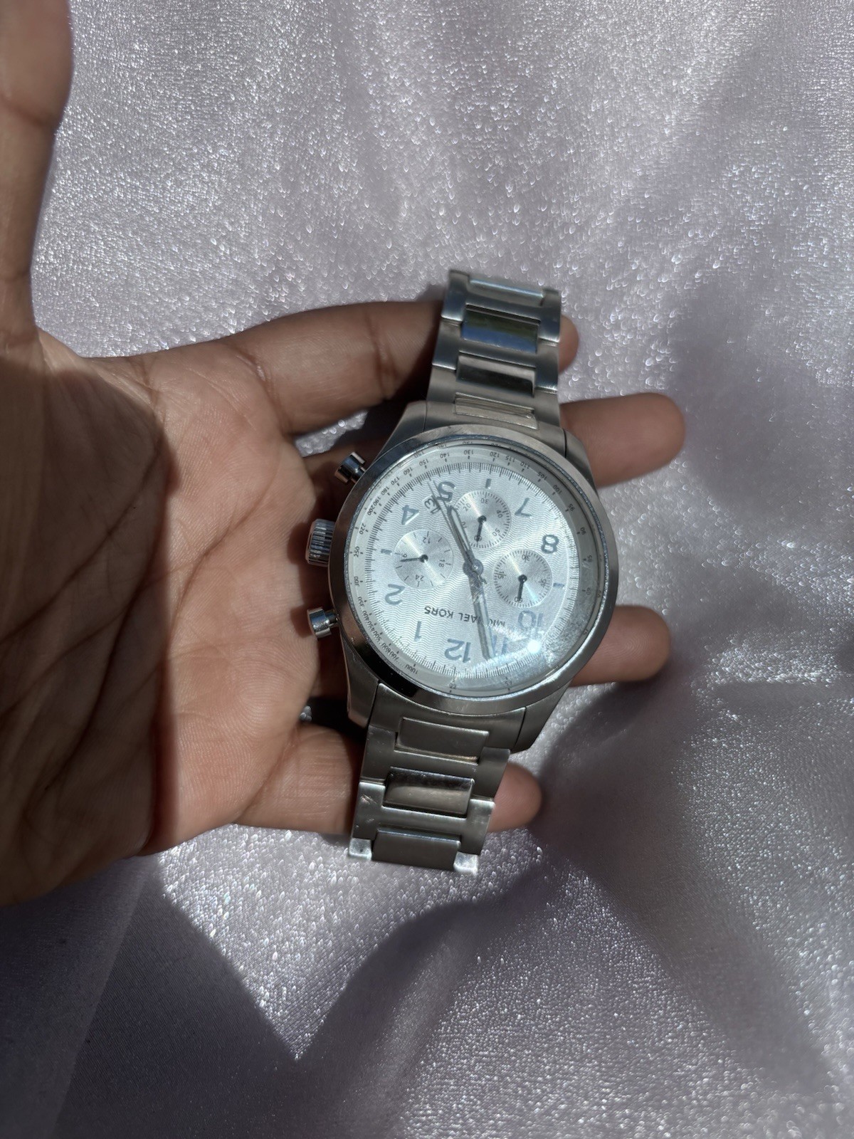 Michael Kors Chronograph Quartz Stainless Steel Bracelet Watch White/Silver Dial