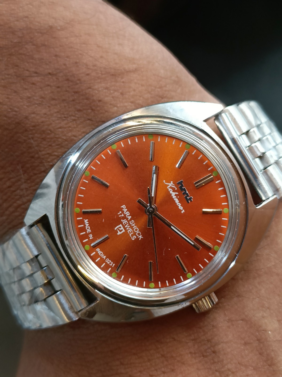 REFURBISHED HMT KOHINOOR 17J WINDING ORANGE DIAL 0231 INDIA MEN’S WORKING