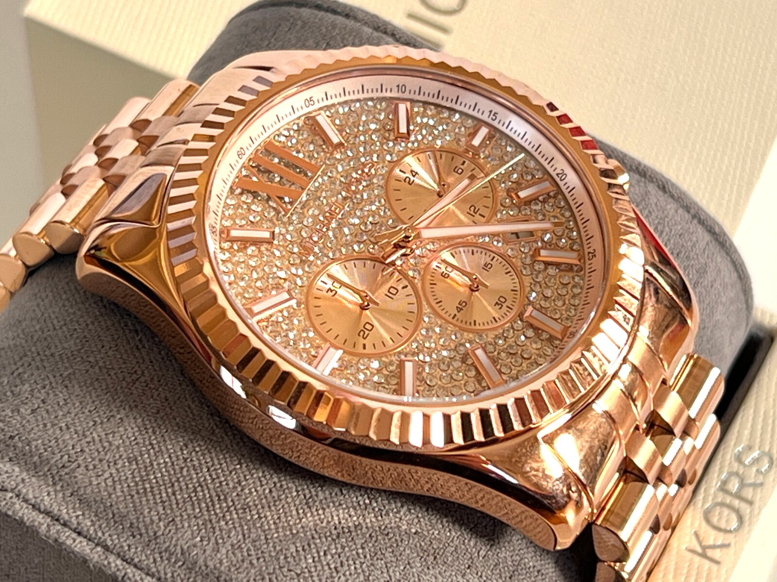MICHAEL KORS MK8580 Lexington Crystal Pave Rose Gold-Tone Men’s Watch BNWT $375