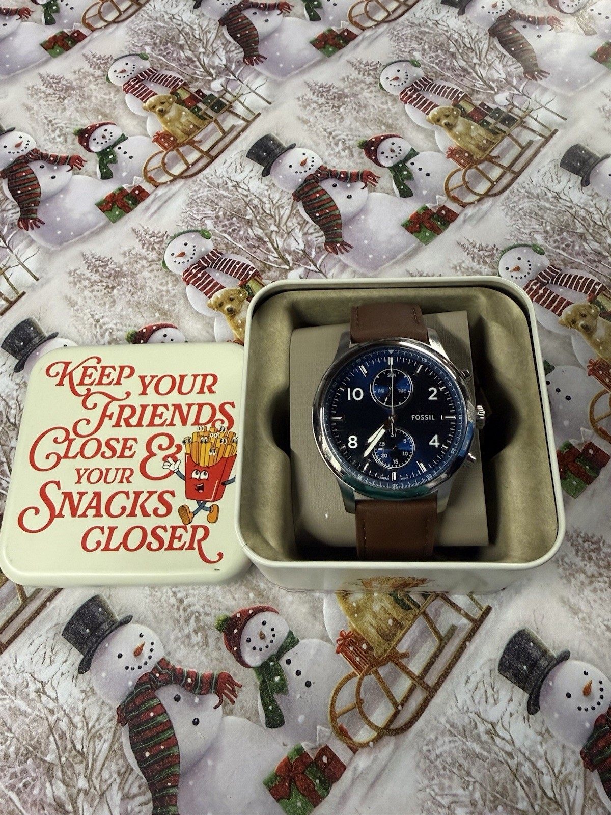 NEW AUTHENTIC FOSSIL BENNETT SILVER BLUE BROWN LEATHER CHRONO BQM7090 MENS WATCH