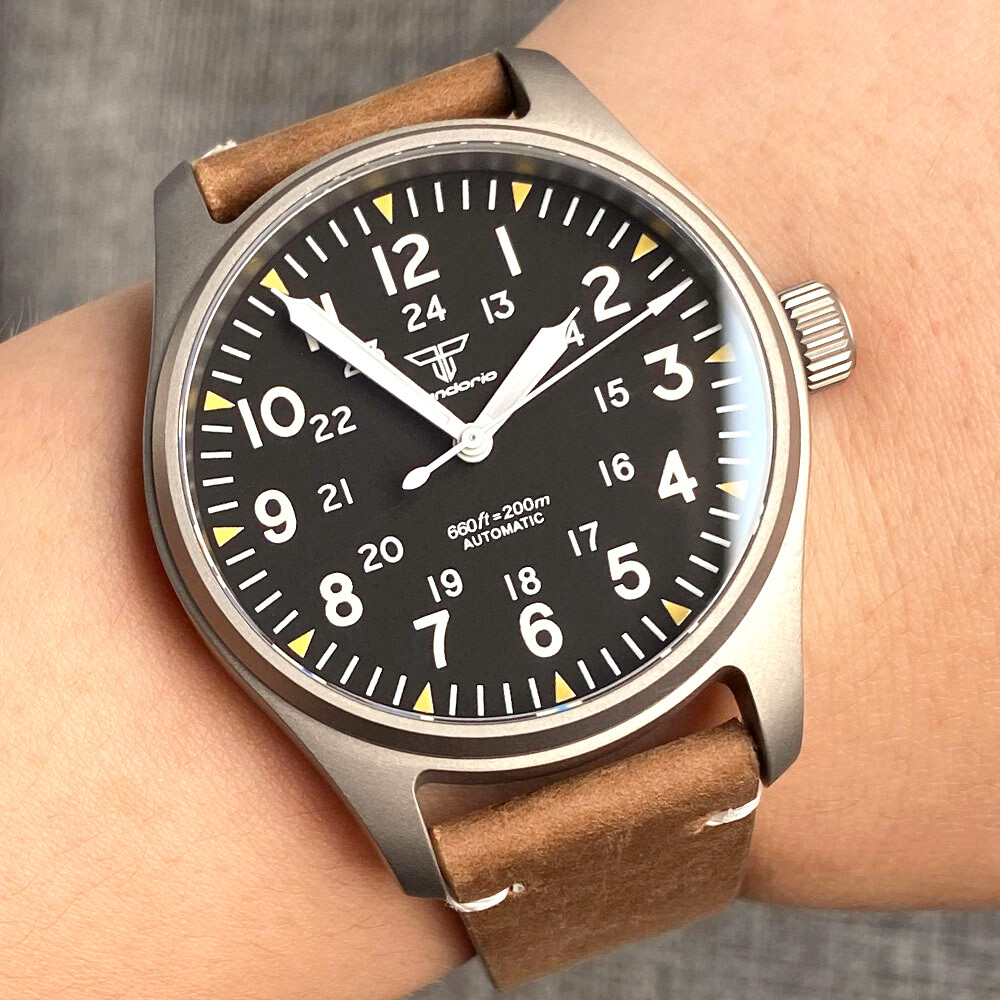 Solid Titanium 39mm Tandorio Black Dial Japan NH35A PT5000 Automatic Mens Watch