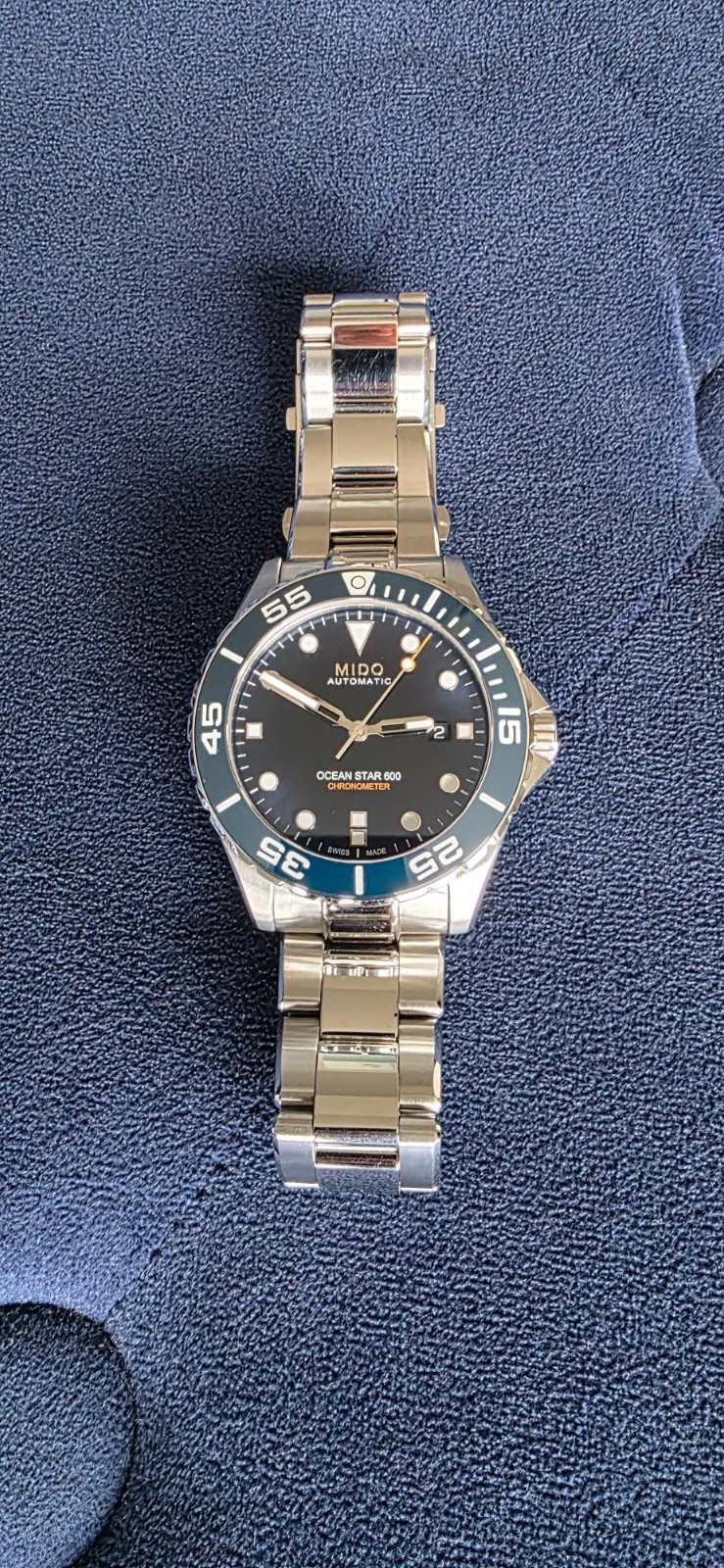Mido Ocean Star Stainless Steel Men’s Chronometer Watch – Silver / Blue…