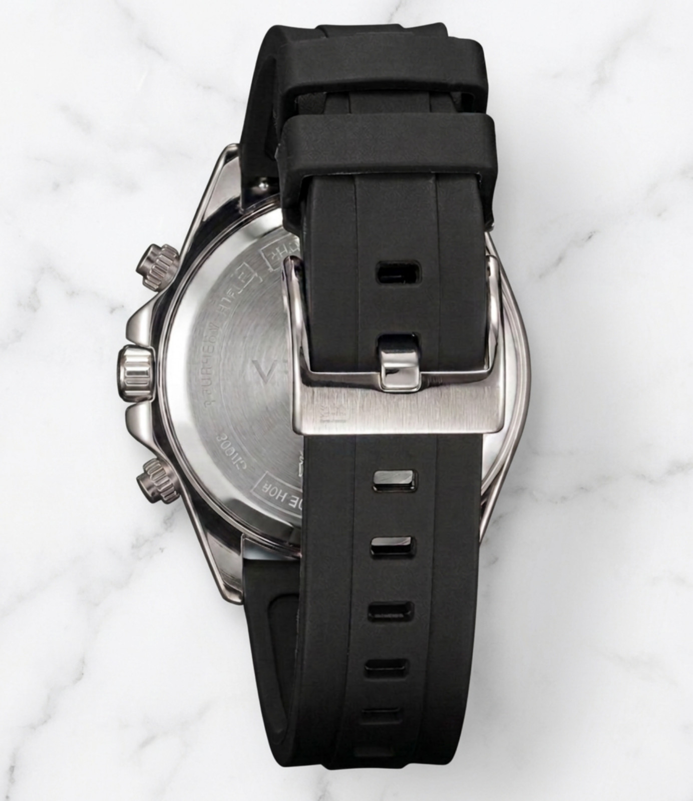 Men Sporty Silver Business Watch Tachymeter Bezel Silicone Strap Black Dial 42mm