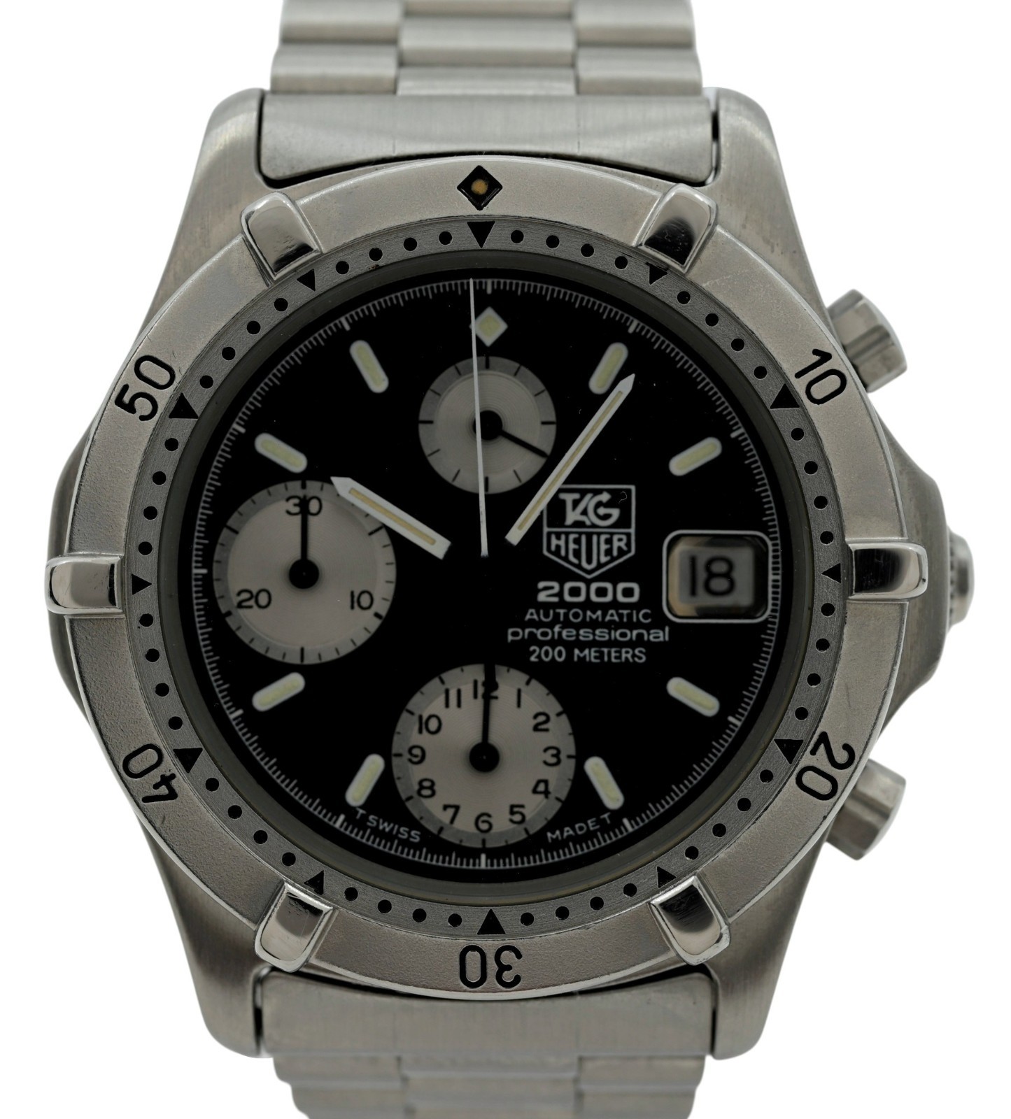 Tag Heuer 38mm Men’s 2000 Series Stainless Steel Auto Chrono Watch Ref: 162.006!