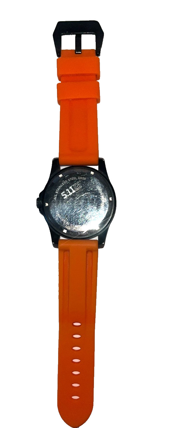 5.11 Analog Mens Sports Wristwatch Gray Dial Orange Band Stainless Steel 50133