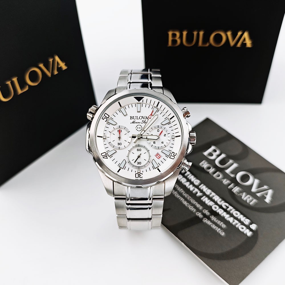 Bulova 96B255 Marine Star White Dial Quartz Stainless Steel Men’s 43mm Watch NEW