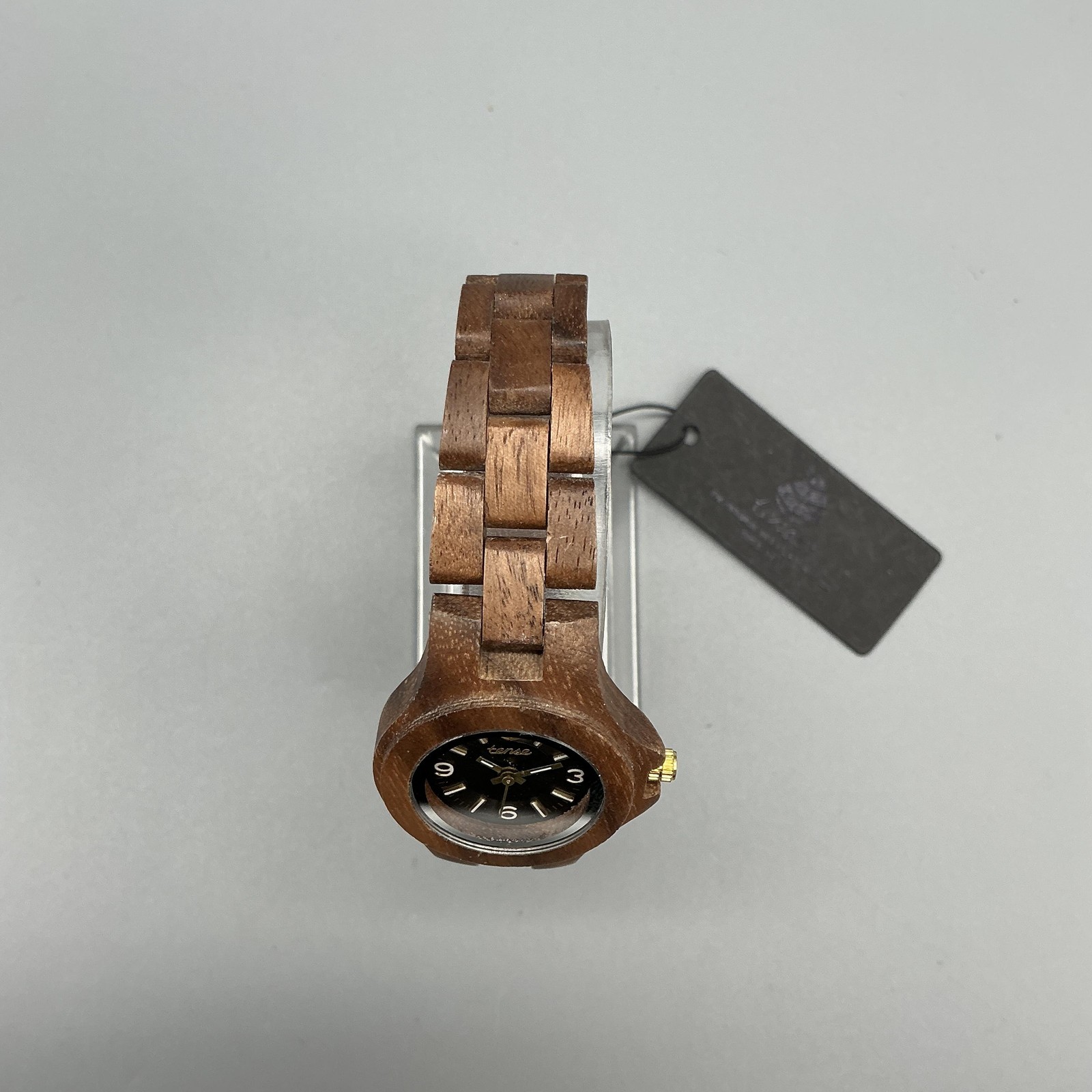 Tense Womens Watch 26mm Black Dial Brown Wood Bracelet Canada New Battery 7.5″