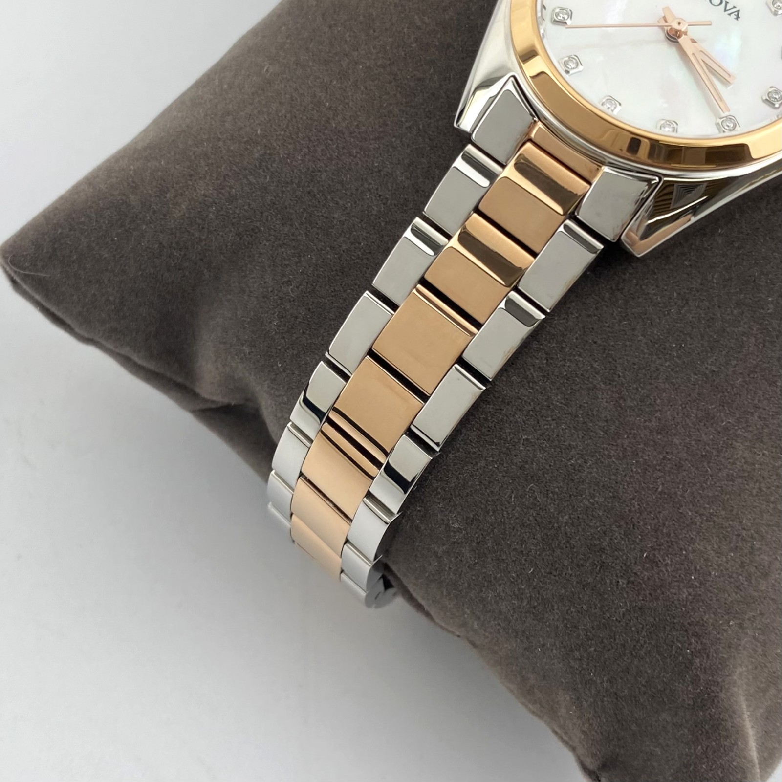 Bulova Surveyor 98P207 Womens Watch Mother of Pearl Dial Rose Gold Tone Strap
