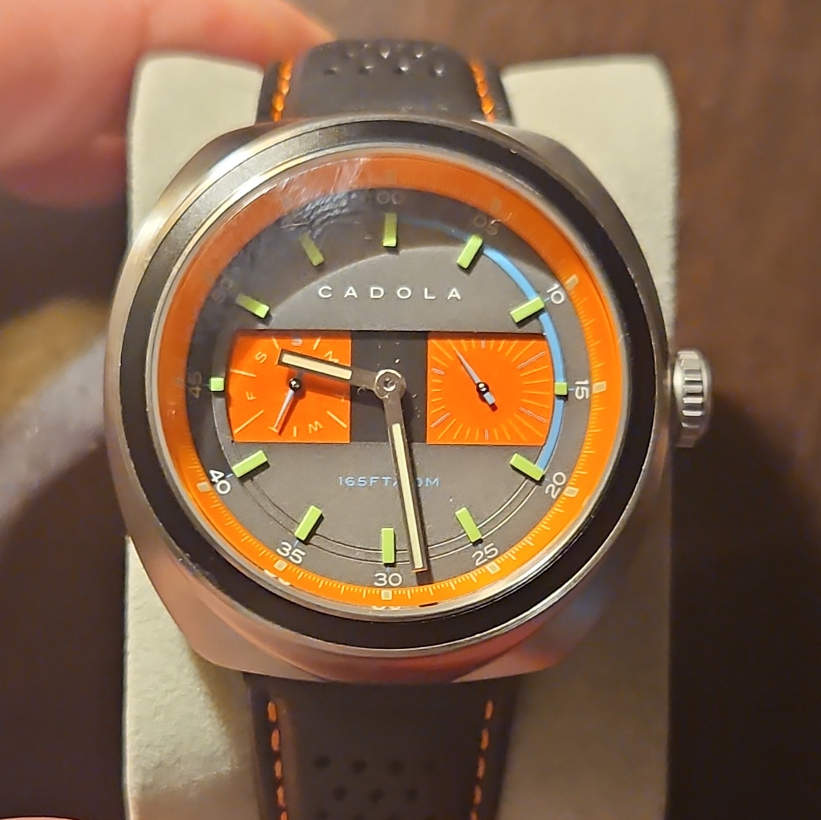 Cadola Quartz Men’s Analog Watch Gray/Orange Dial Black Leather Strap 50m