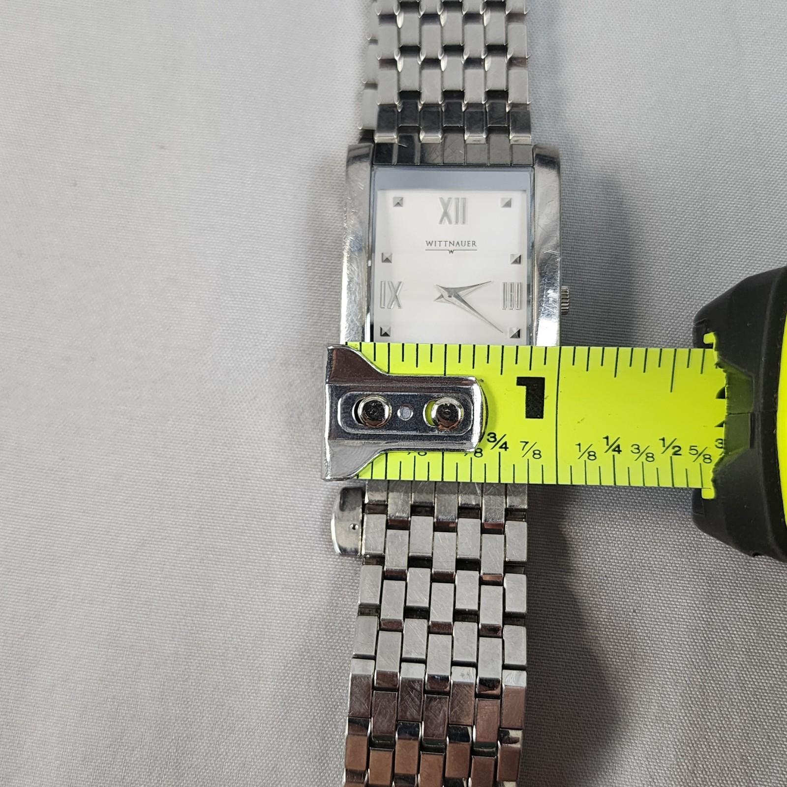 Wittnauer Swiss Rectangle Silver Wristwatch Sapphire Crystal Estate Sale Working