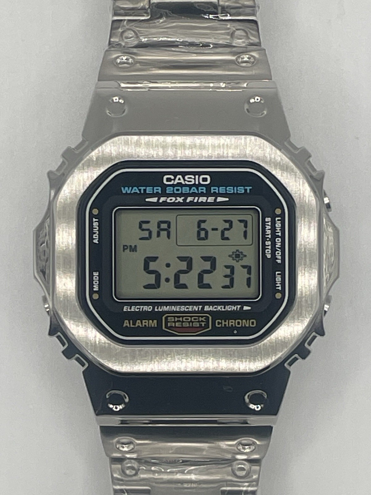 Custom Mod Casio G-SHOCK DW-5600E Watch w/ Silver Metal Bezel Stainless Steel