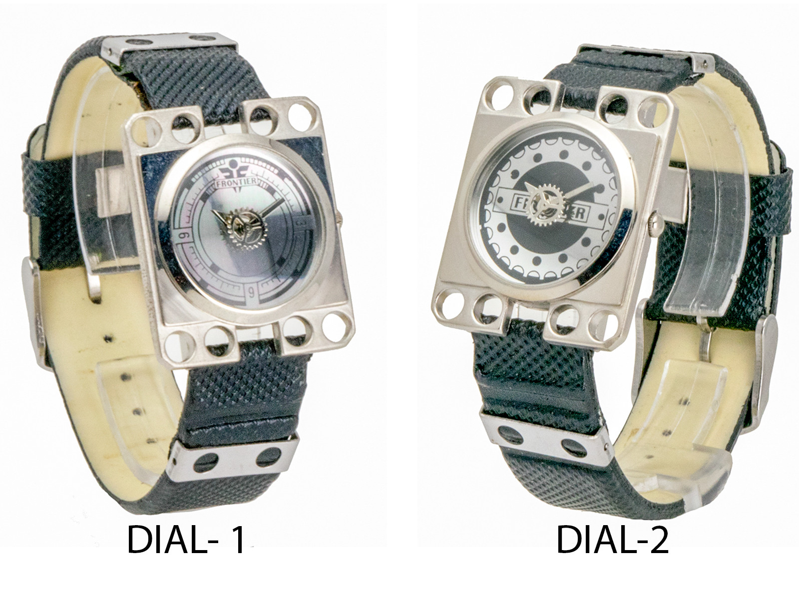 FRONTIER: HIGHTEC LOOK CANVAS/ LEATHER BAND, SQUARE CASE, ANALOG QUARTZ WATCH