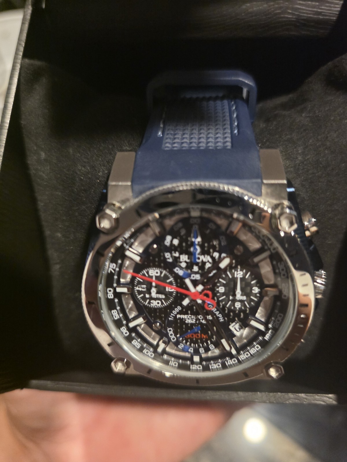 Bulova Precisionist Quartz Chronograph 300m 46mm Blue/Black Dial Date Box
