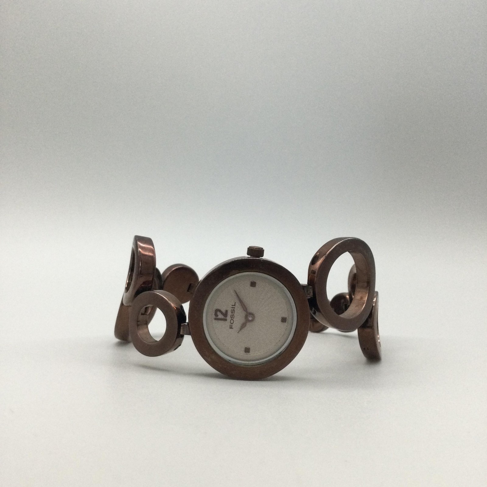 Fossil F2 ES-1816 Womens 25mm Watch White Dial Brown Steel Bracelet New Battery