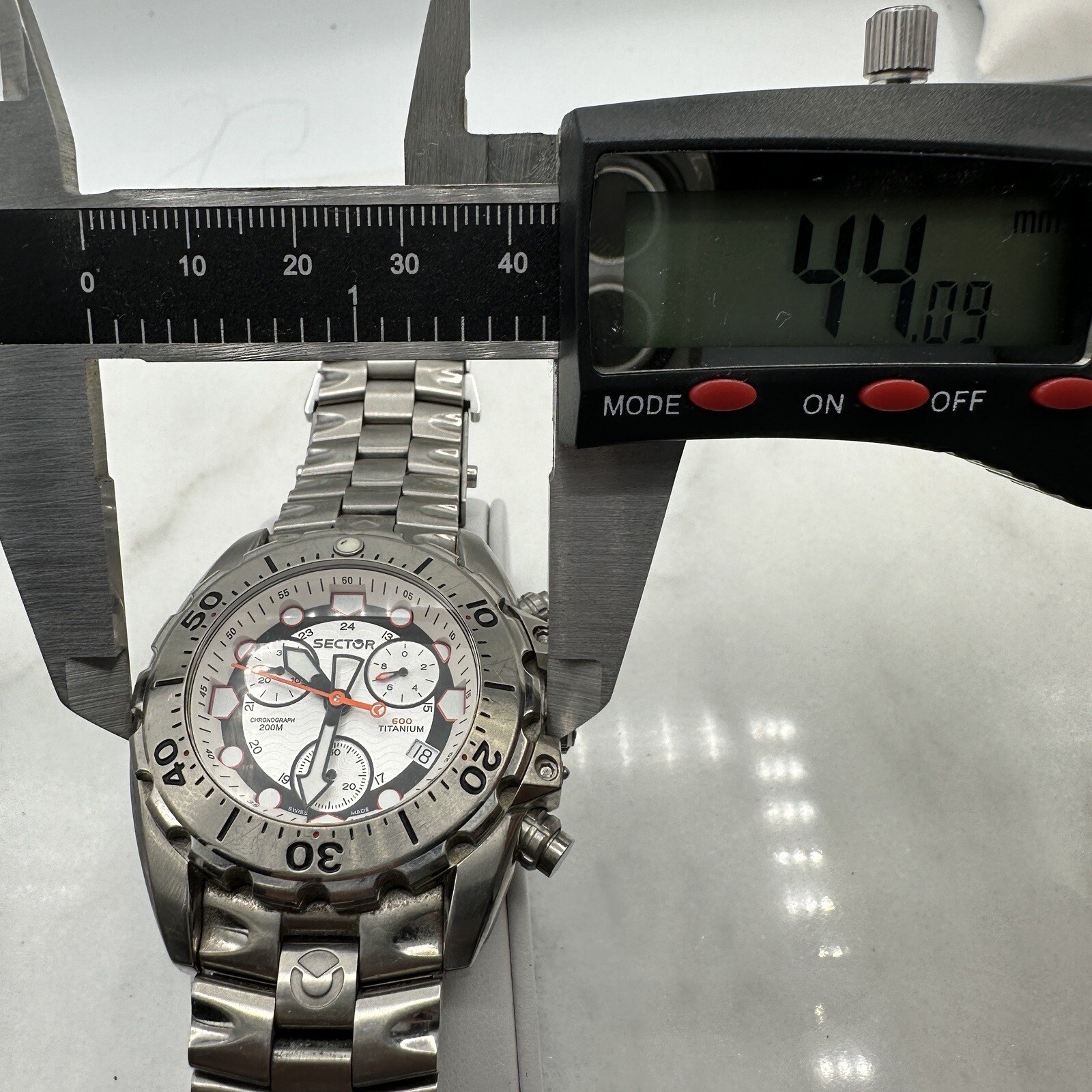 Sector Diver 600 G. Chronograph 200M Titanium 44mm, Wrist Sz. 6.5” Working, READ
