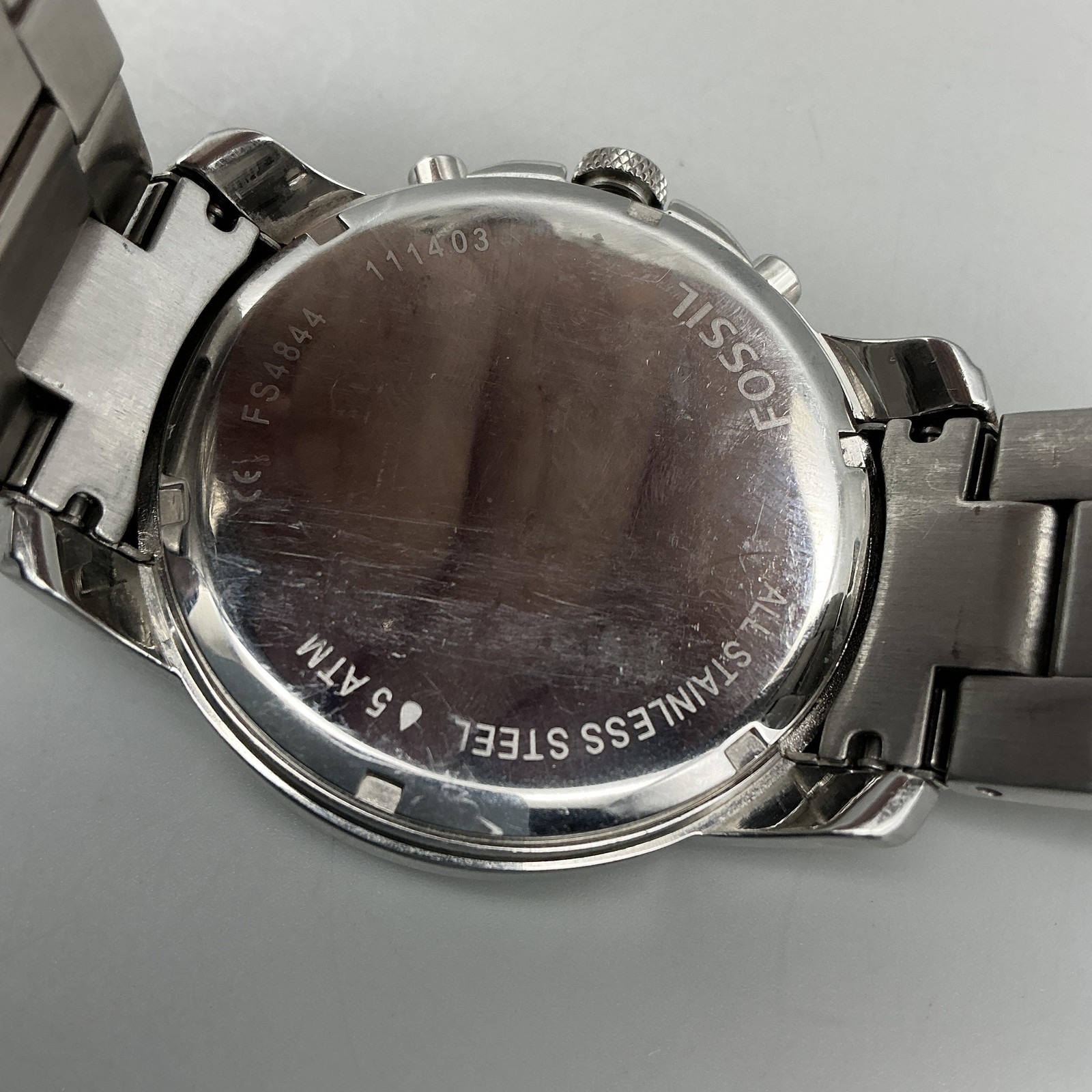 Fossil FS4844 Mens Watch 44mm Blue Dial Stainless Chronograph New Battery 7″