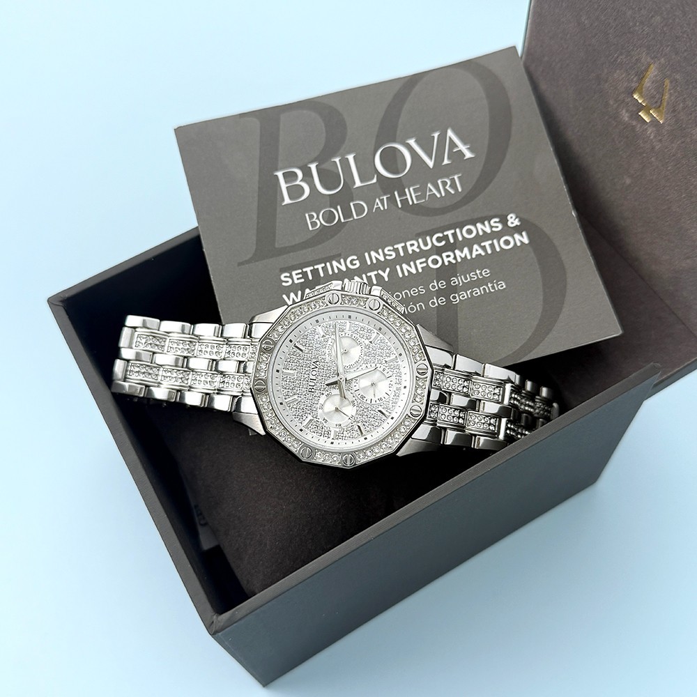 Men’s Bulova 96C134 Octava Crystal Chronograph Silver Dial Quartz Watch 41.5mm