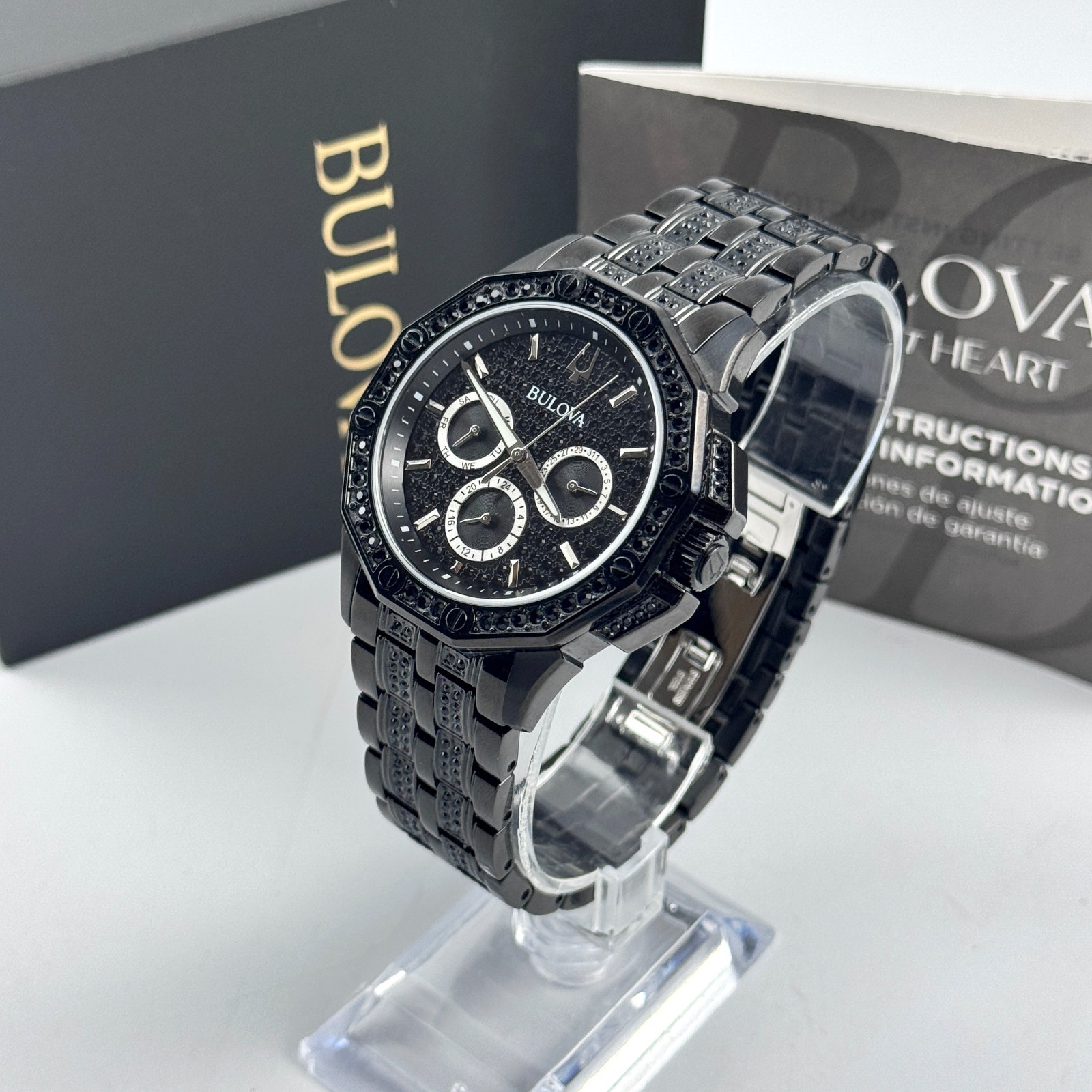 Bulova 98C134 Octava Men’s Black Crystal Stainless Steel Quartz Watch 41.5mm