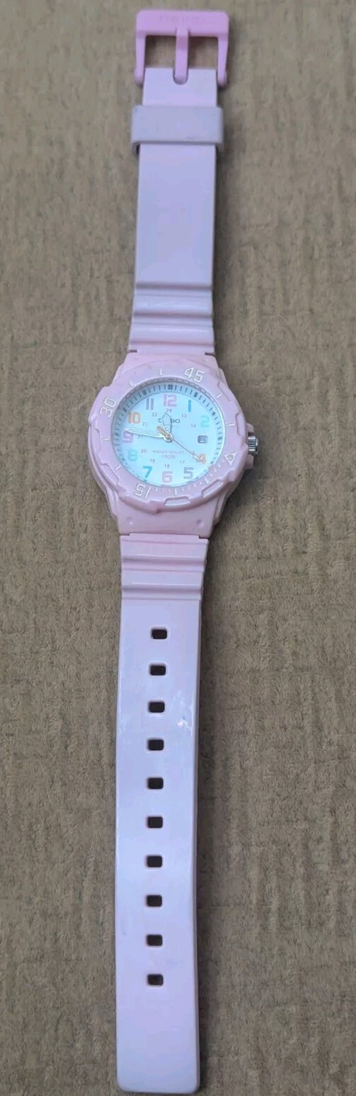 CASIO Ladies Women’s Pink Watch White Multicolor Wristwatch Resin Band LRW-200H