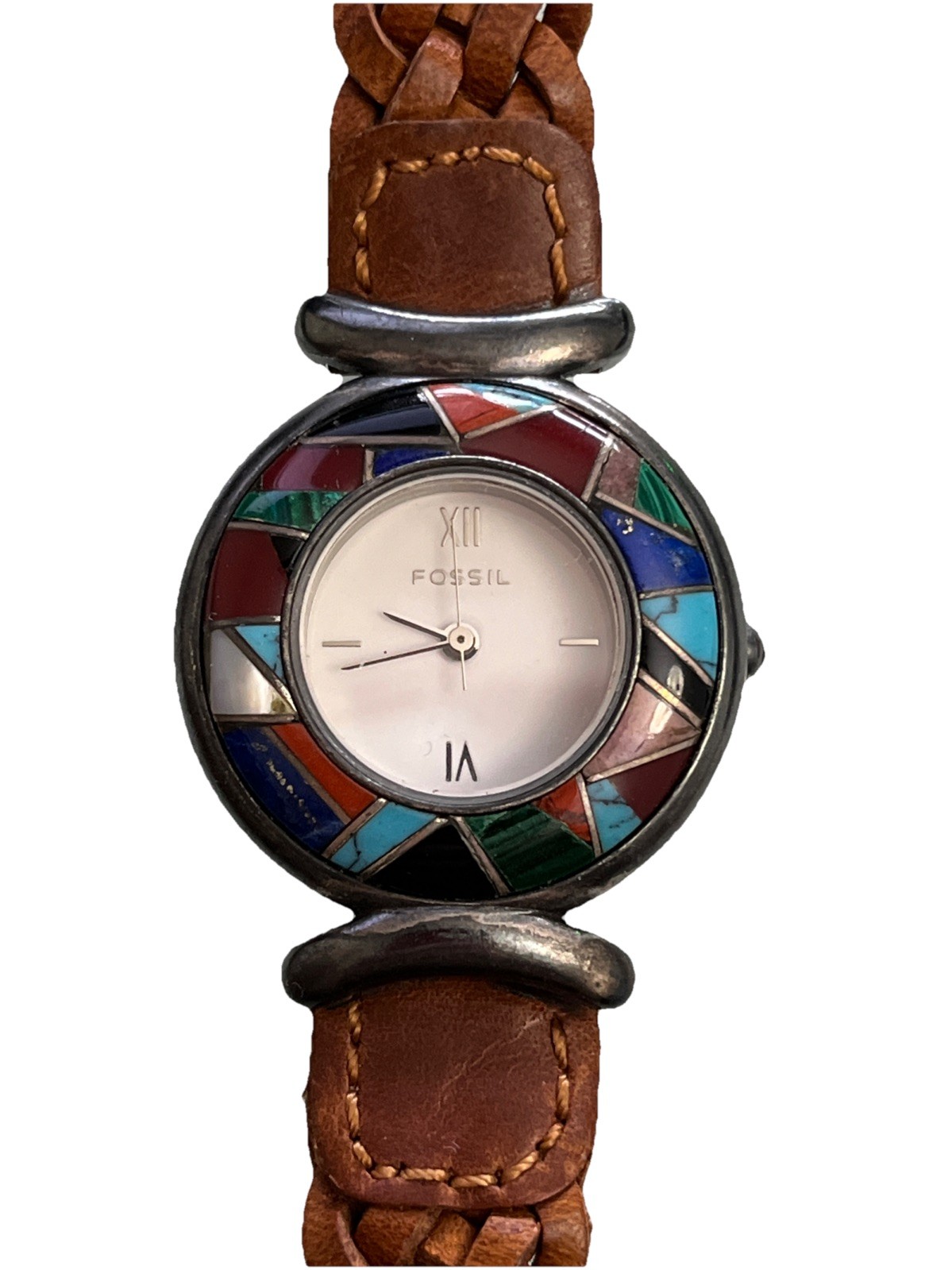 Fossil Watch Womens Southwest Style Multi Colored Inlaid Bezel Geometric Inlay