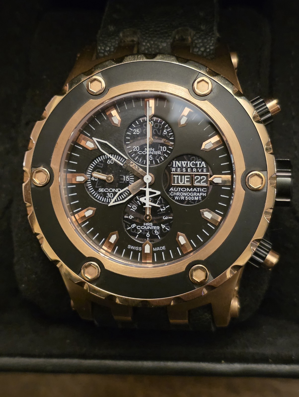 Invicta Reserve Specialty Chrono Ref. 4840, Valjoux 7750, Black PVD/Rose Gold