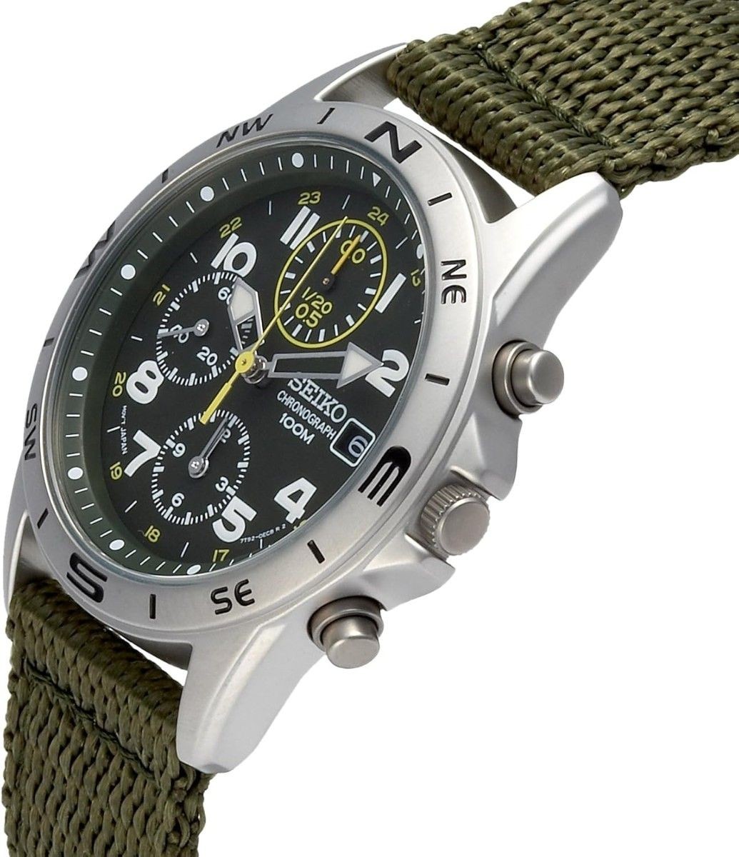 New Edition SEIKO Chronograph Military Watch Khaki Nylon Strap