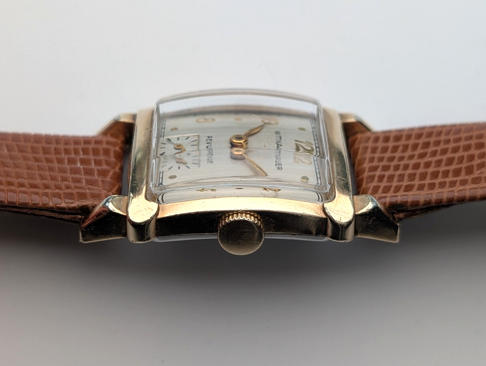 Vintage Wittnauer Revue 73 10K Gold Plated Art Deco Watch, 1950s, Running Well