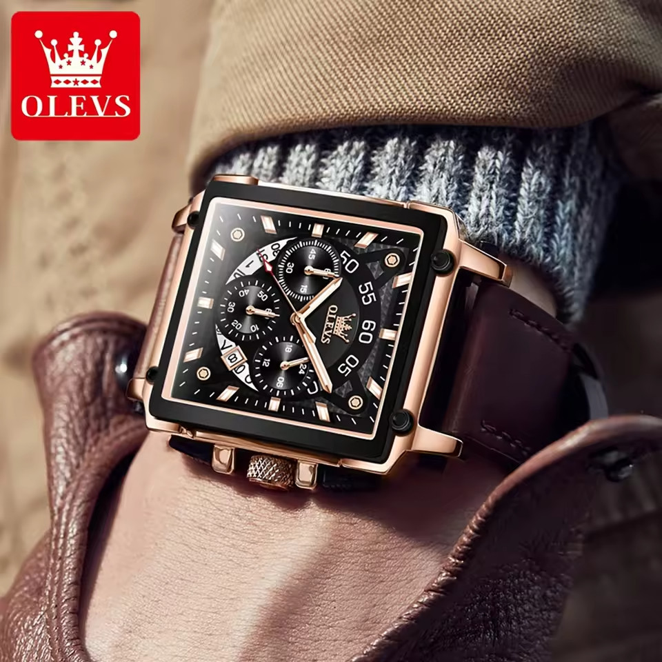 OLEVS 9919 Square Quartz Wristwatch  Waterproof Luminous Sports Men’s Watch
