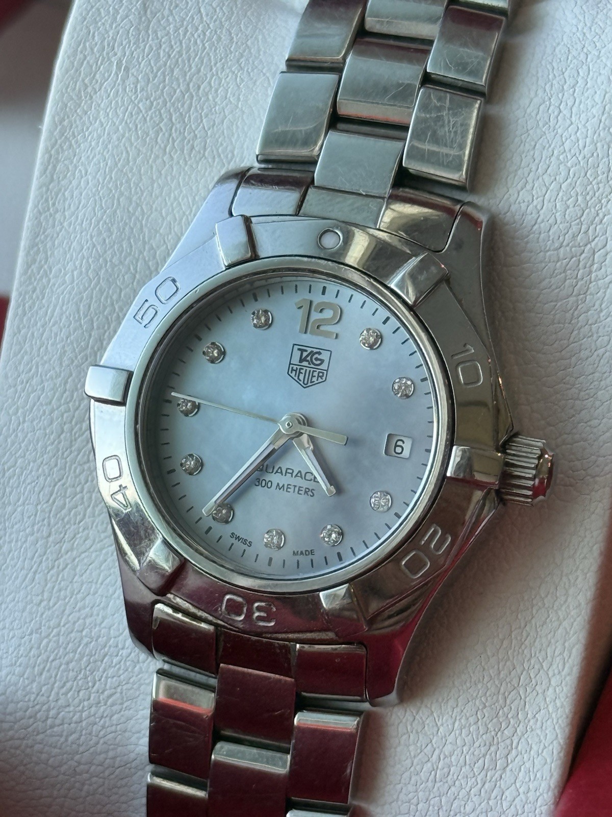 TAG Heuer Aquaracer WAF1419 Blue Mother of Pearl Diamond Dial Ladies 27mm