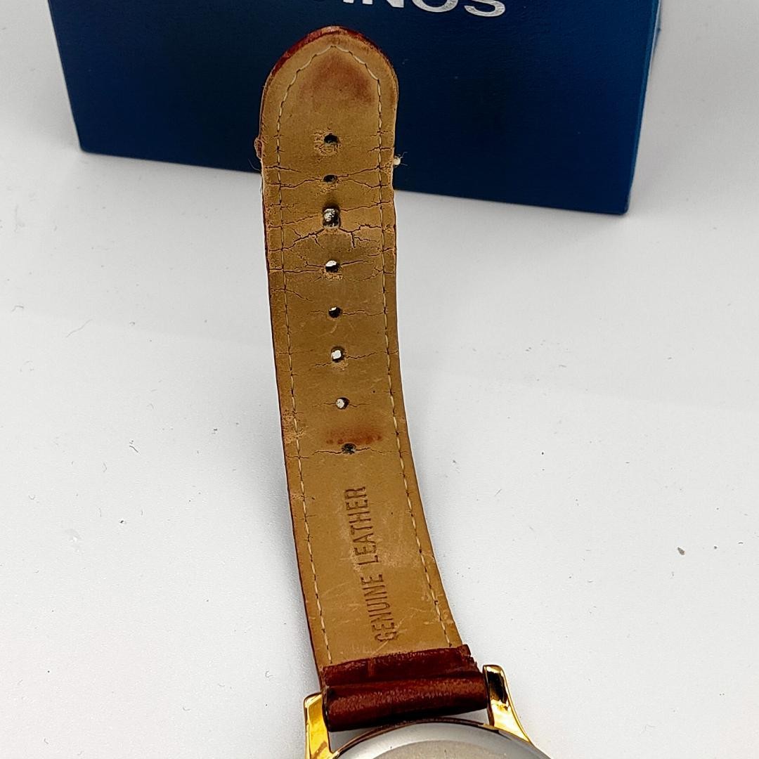 USED TECHNOS T4167 Gold-Tone Date Leather Band Quartz Watch