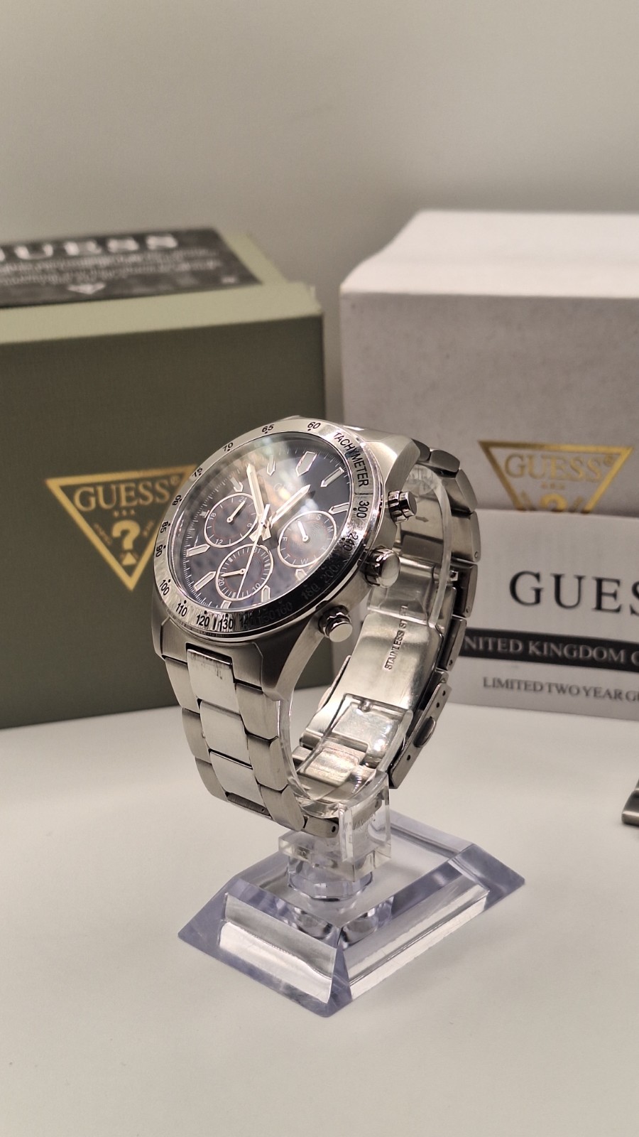 GUESS Altitude Mens Silver Chronograph Watch With Blue Dial – GW0329G1