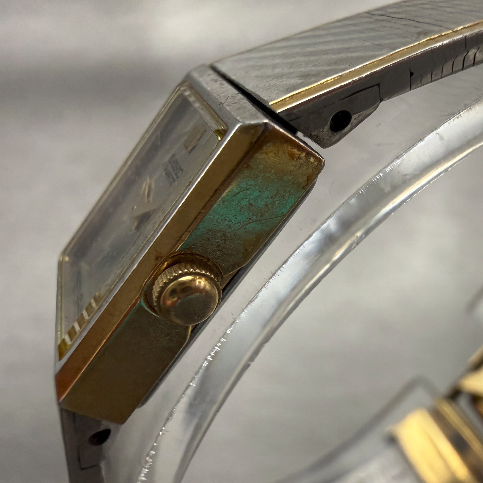 Seiko Watch Women 13mm Silver Dial Two Tone Rectangle 1E20-5109 Vintage New Batt