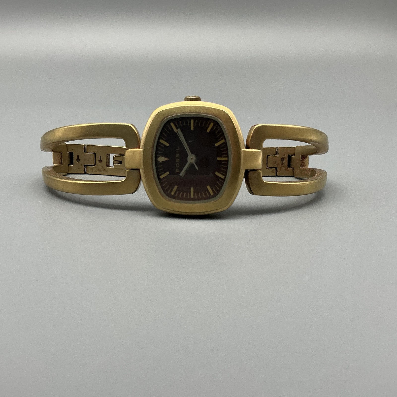 Fossil F2 Womens Watch 23mm Brown Dial Gold Tone ES-1257 New Battery 6.5″