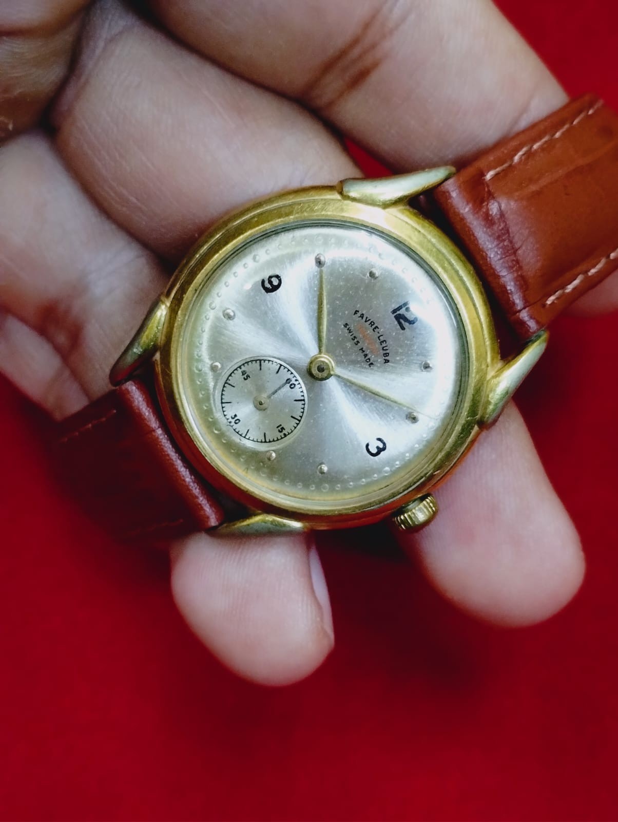 Vintage Favre leuba sandow original rare golden swiss working wrist watch 052