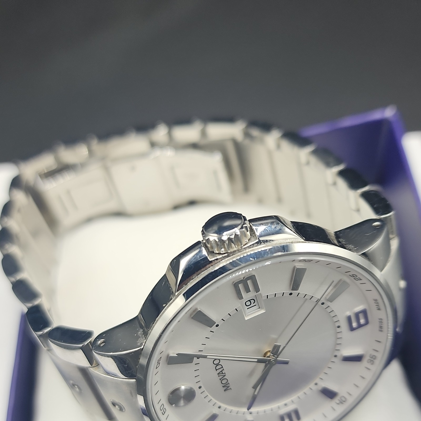 Movado SE Pilot Men’s 42mm Silver Dial Quartz Stainless Bracelet Date Box