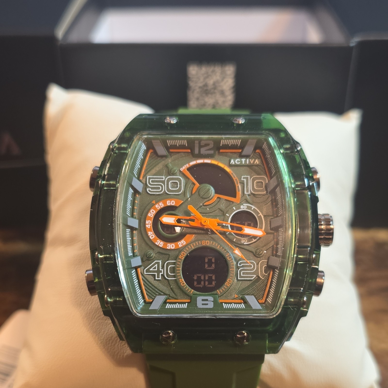 Activa Men’s Chronograph Analog/Digital Quartz Watch Army Green Strap 45mm