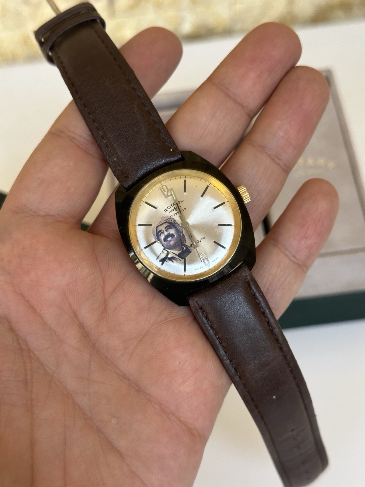 Vintage Rotary Saddam Hussein Iraq Portrait Watch Manual Wind 36mm Boxed 1970s
