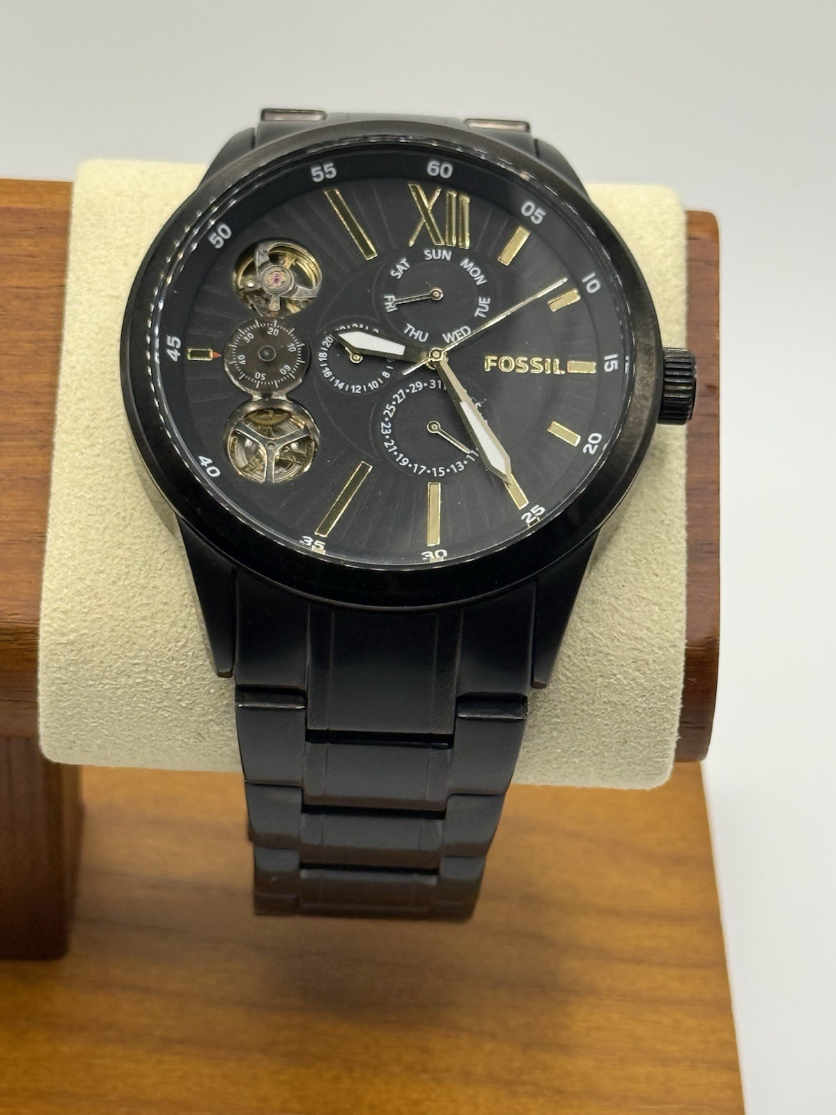 FOSSIL MEN’S AUTOMATIC BQ2220 hybrid BLACK SS BRACELET DAY/DATE MULTI-DIAL 50M
