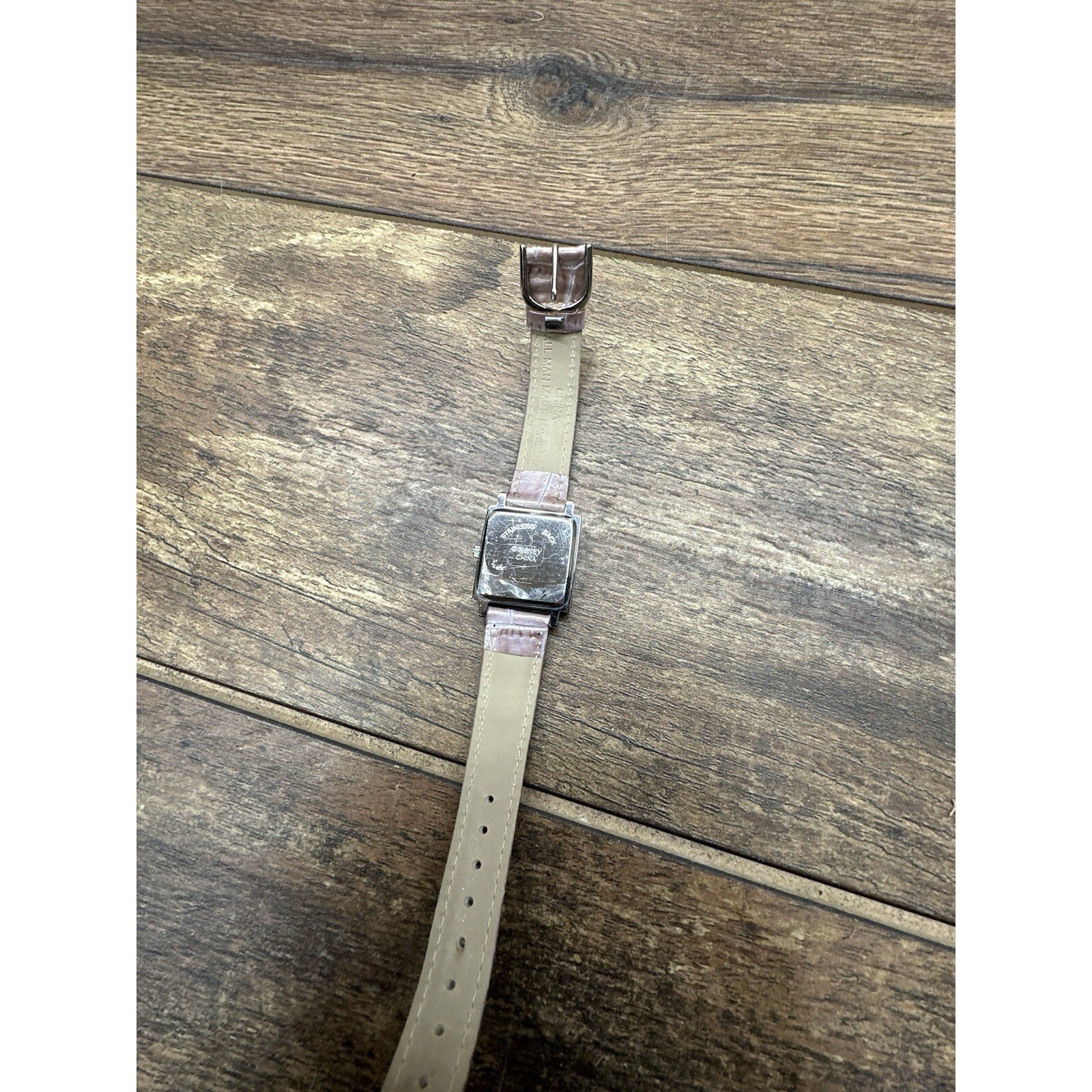 Disney Tinkerbell Watch Square Silver Tone Lavender Croc Strap Tinker Bell As Is
