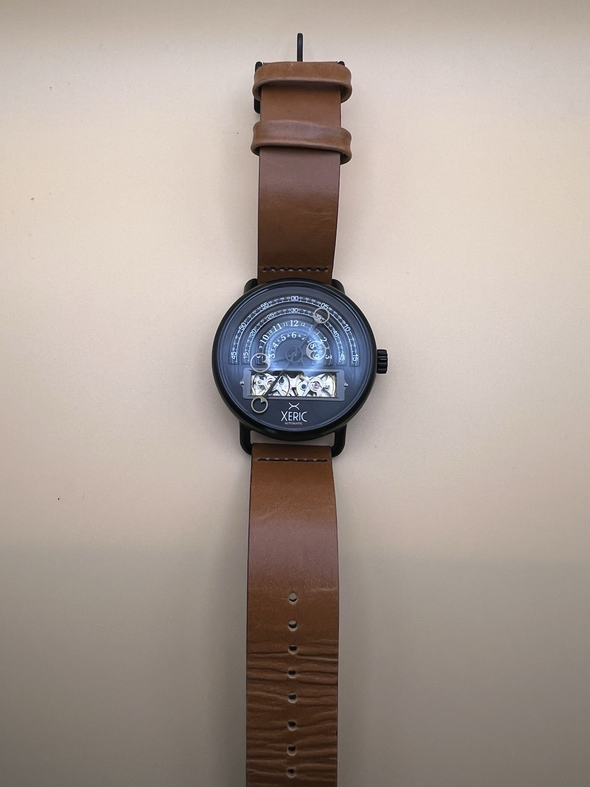 Xeric Halograph Automatic Men’s Watch Black Brown Leather Box Running 46mm