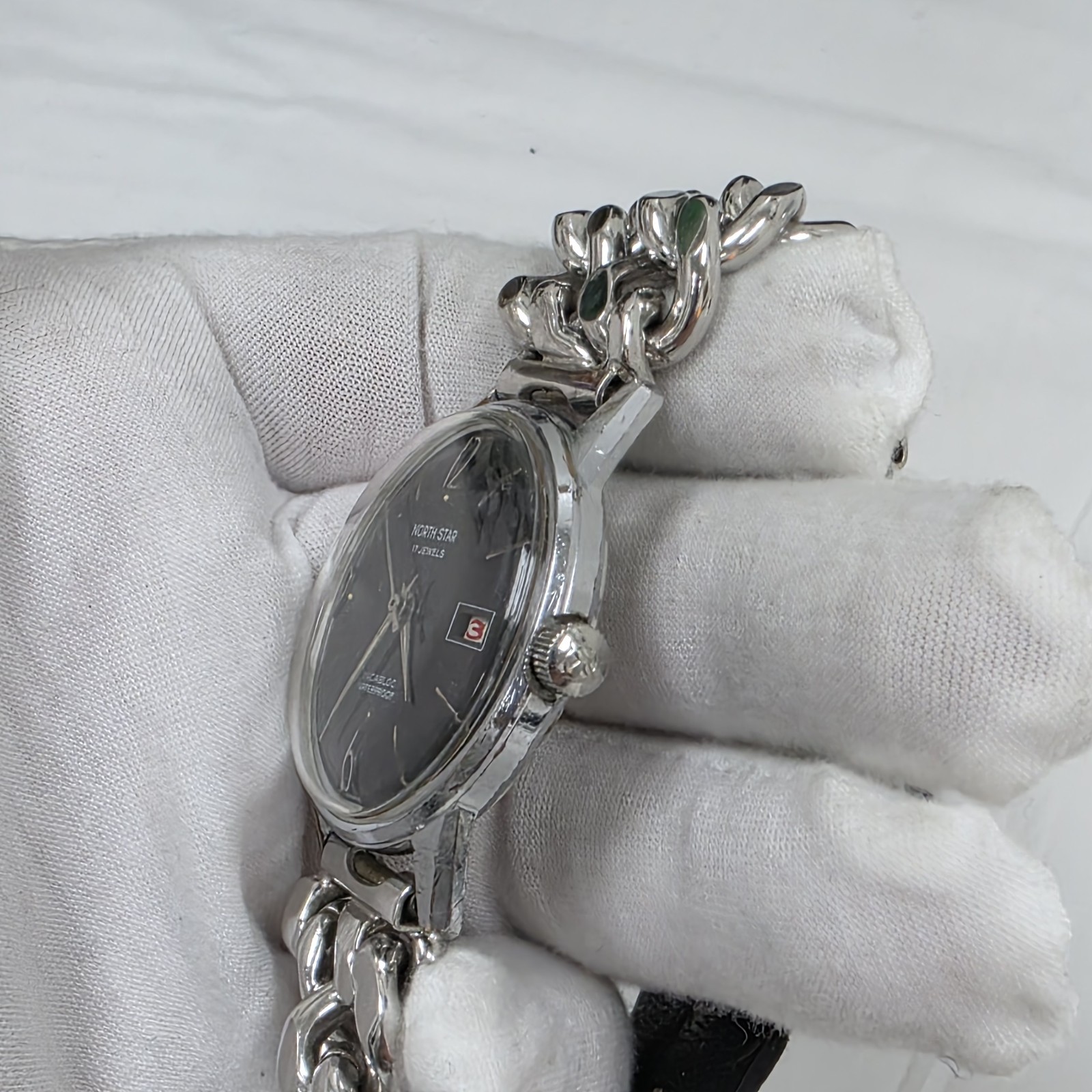 Vintage North Star Men’s SS Watch 17 Jewels Manual Wind Up France Black Dial