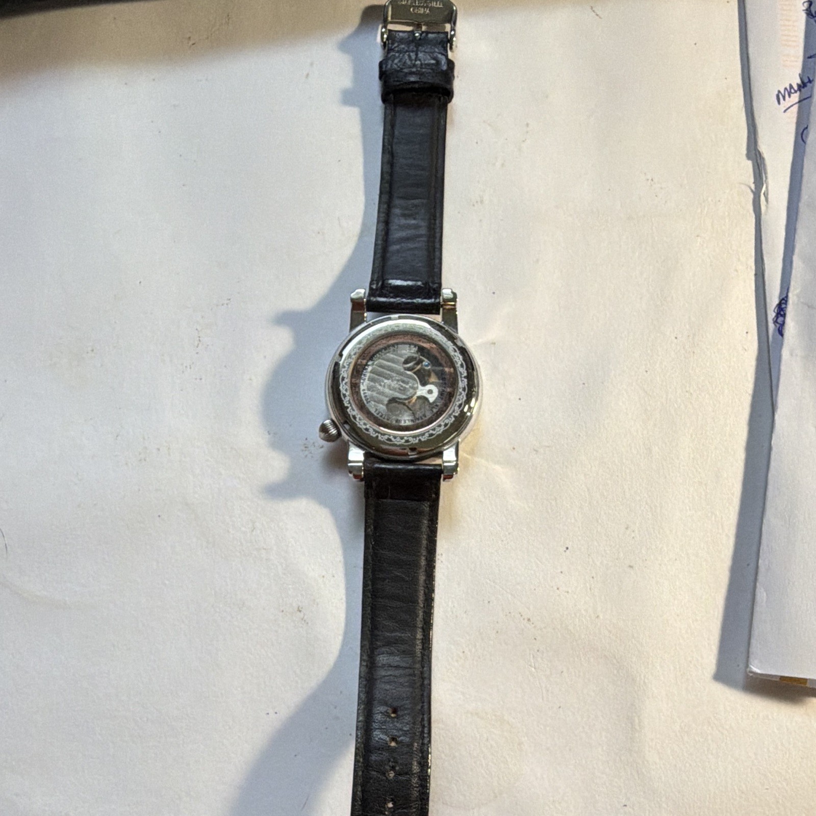 Stauer Magnificat II Automatic Silver/White Arabic Dial Black Leather Strap