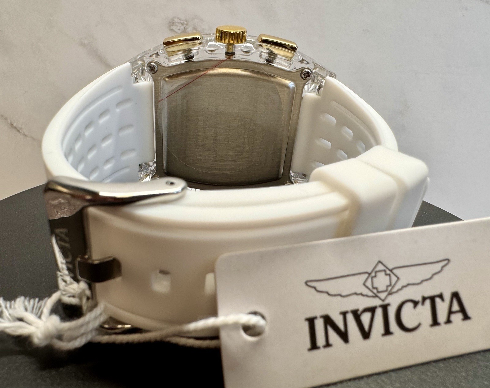 Invicta S1 Rally Allogrip 70147 42mm Clear/Gold Case White Strap Chronograph NIB